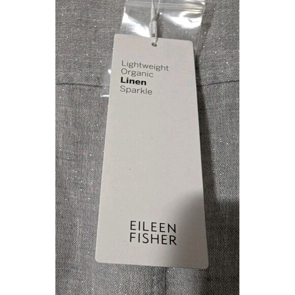 Eileen Fisher Dress Organic Linen Sparkle Gray Shirt Dress Midi Sz Medium Petite - Picture 3 of 14